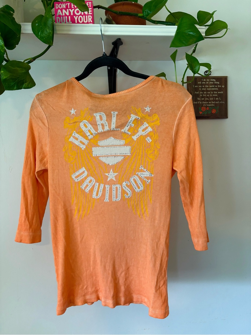 Harley-Davidson Orange Long Sleeve Tee with White and Yellow Graphic